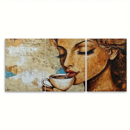 3pcs Abstract Lady Drinking Coffee Portrait Wall Art Canvas Unframed - High Quality Print 100% Australian Made Wall Canvas - Bella Home Decor