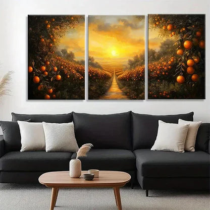 3pcs Orange Orchard Office Golden Sunset Perfect   Wall Art Set Canvas Unframed - High Quality Print 100% Australian Made Wall Canvas