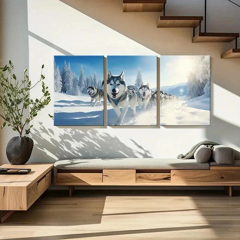 3pcs Siberian Husky Winter Landscape Metal Print Ready to Hang Art - Bella Home Decor