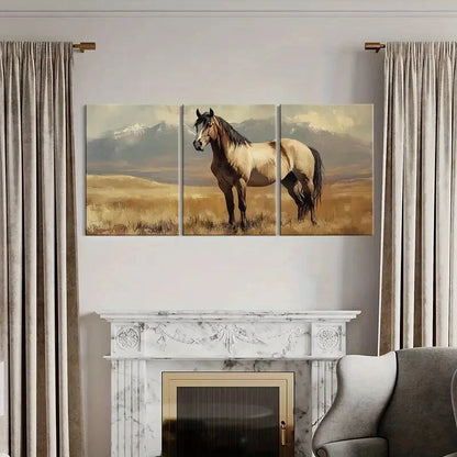 3pcs Horse Painting Mountain Landscape Metal Print Ready to Hang Art - Bella Home Decor