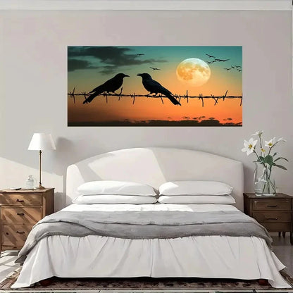 Wire Silhouette With Birds Wall Art Canvas Office Home Room Framed 120x60cm