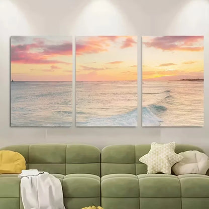 3pcs Vibrant Beach Sunset Ocean Waves Metal Print Ready to Hang Art