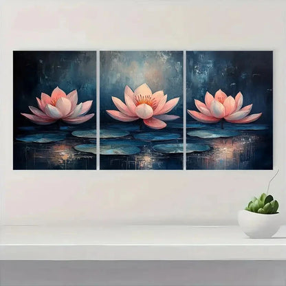 3pcs Blue Floral Design EW    Wall Art Set Canvas Framed 50x70cm - High Quality Print 100% Australian Made Wall Canvas Ready to Hang - Bella Home Decor