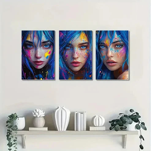 3pcs Colorful Abstract Woman CAW  Wall Art Set Canvas Unframed - High Quality Print 100% Australian Made Wall Canvas - Bella Home Decor