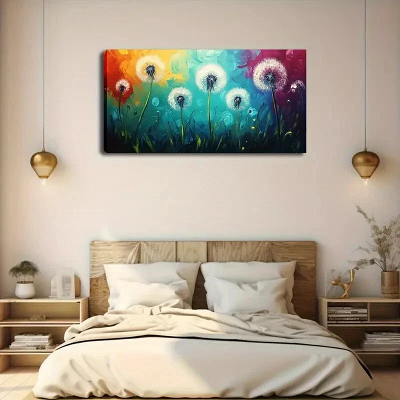 Colorful Floral Dandelion Wall Art Canvas Office Home Room Framed 120x60cm - Bella Home Decor