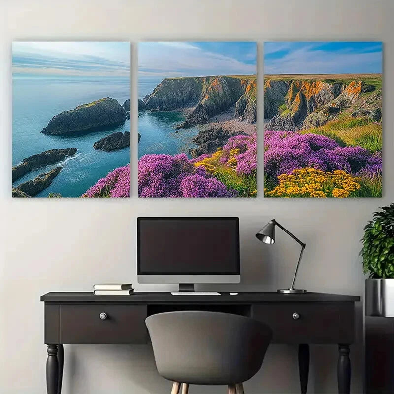 3pcs Peninsula Mull of Galloway Illustration Metal Print Ready to Hang Art - Bella Home Decor