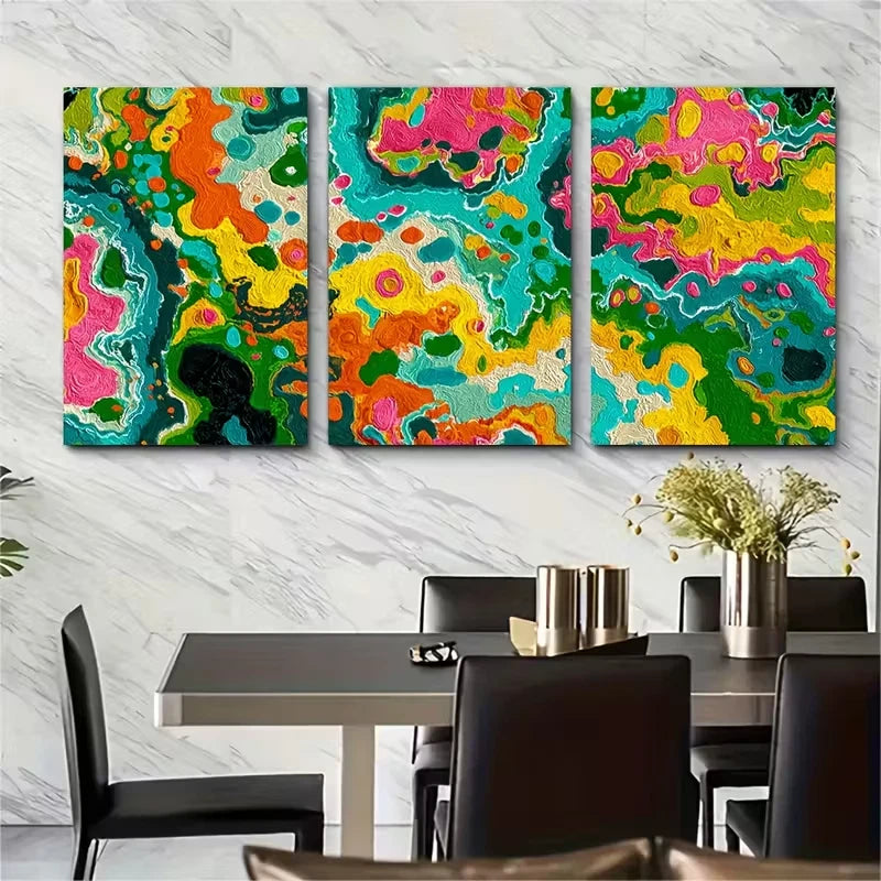 3pcs Abstract Colorful Maximalist Metal Print Ready to Hang Art - Bella Home Decor