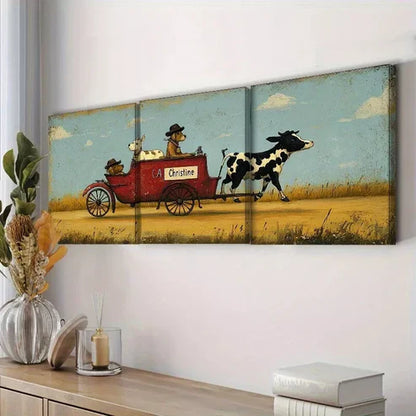 3pcs Contemporary Style Bullock Drawn Wall Art Set Canvas Unframed - High Quality Print 100% Australian Made Wall Canvas - Bella Home Decor