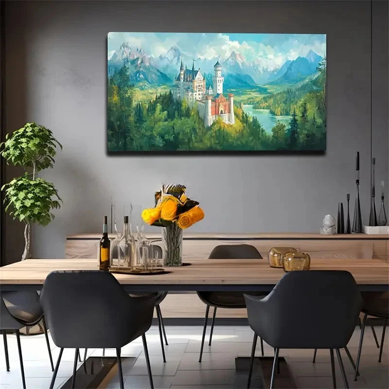 Castle On A High Mountain Wall Art Canvas Office Home Room Framed 120x60cm