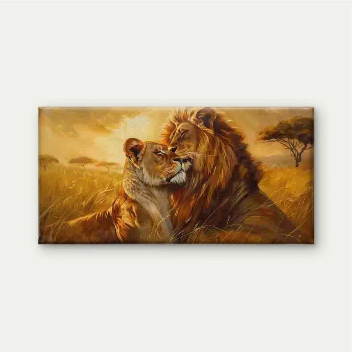 Lion & Lioness Savannah African Wall Art Canvas Office Home Room Framed 120x60cm