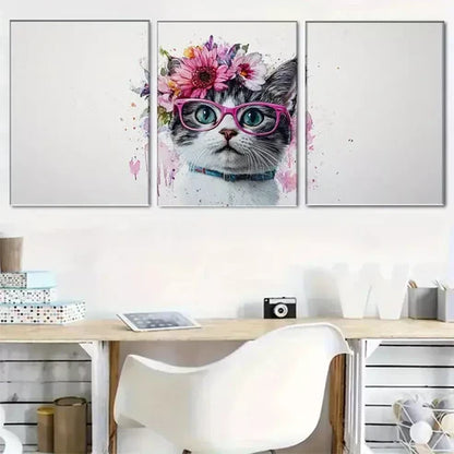 3pcs Crown of Vibrant Flowers Fashionable Kitty Wall Art Canvas Unframed - High Quality Print 100% Australian Made Wall Canvas - Bella Home Decor