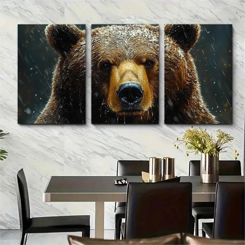 3pcs Grizzly Bear Impasto Animal Perfect Wall Art Set Canvas Framed 50x70cm - High Quality Print 100% Australian Made Wall Canvas Ready to Hang