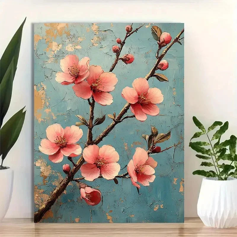 Beautiful Cherry Blossoms Pink Floral Painting 40x60cm Metal Print Ready to Hang - Bella Home Decor