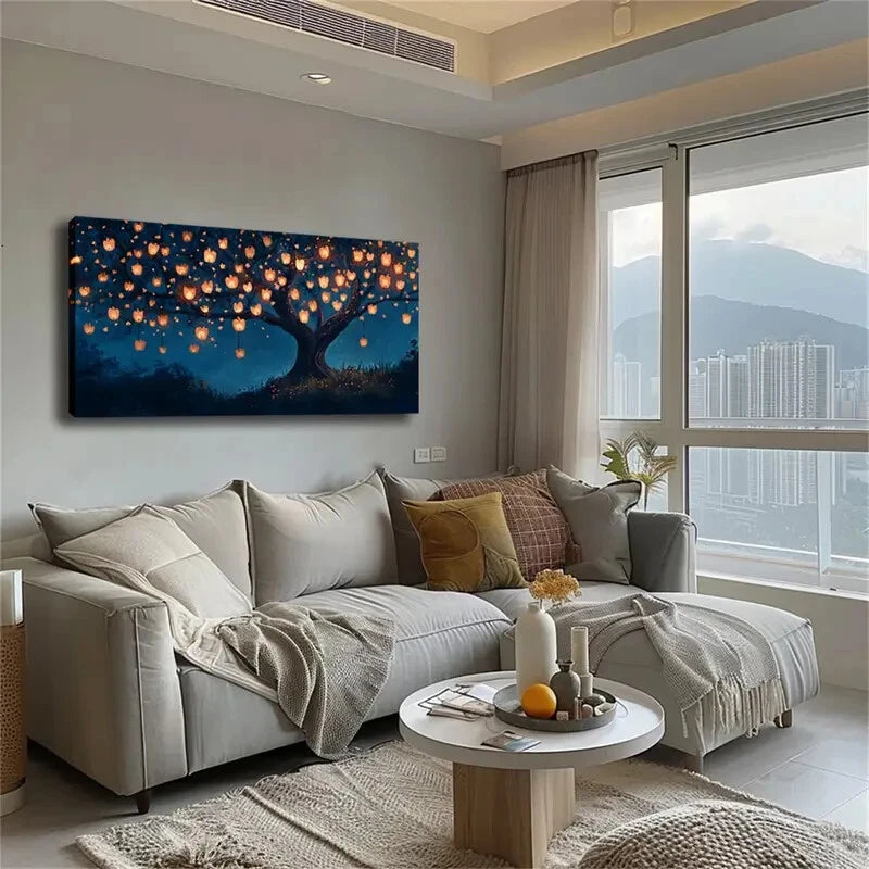 Warm Light-Emitting Lanterns Wall Art Canvas Office Home Room Framed 120x60cm - Bella Home Decor