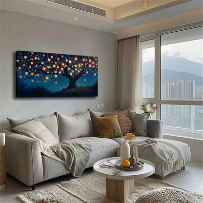 Warm Light-Emitting Lanterns Wall Art Canvas Office Home Room Framed 120x60cm - Bella Home Decor