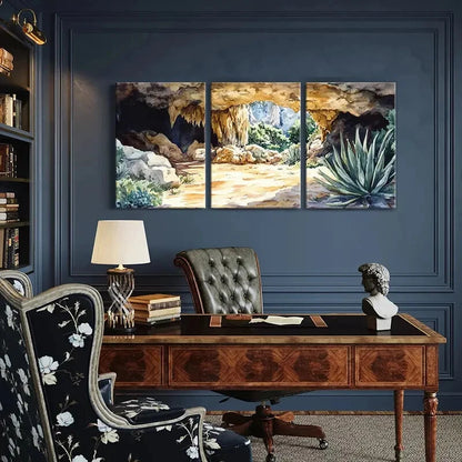3pcs Cave Nature Landscape Watercolor Style Metal Print Ready to Hang Art - Bella Home Decor