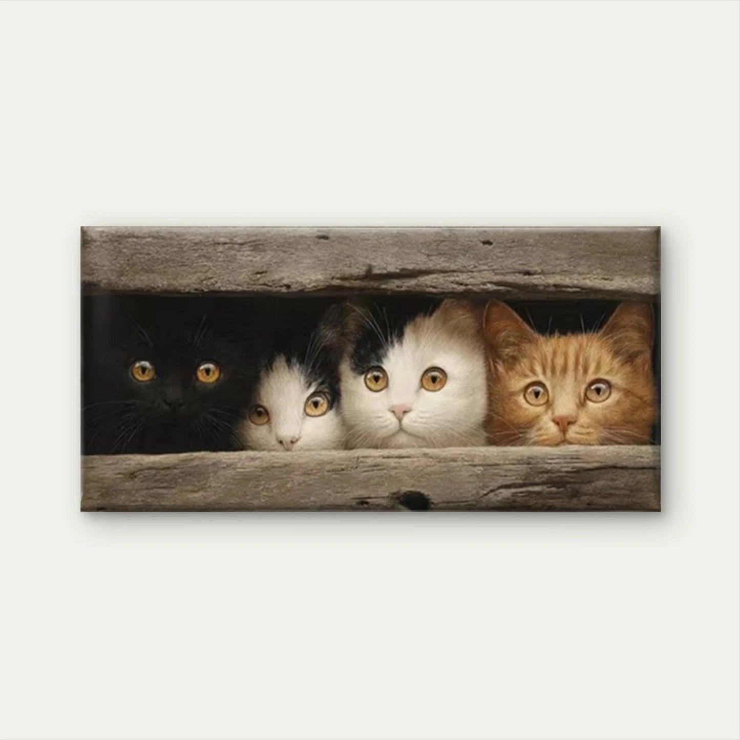 Cat Peeking through Wooden Wall Art Canvas Office Home Room Framed 120x60cm