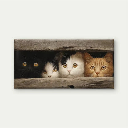 Cat Peeking through Wooden Wall Art Canvas Office Home Room Framed 120x60cm