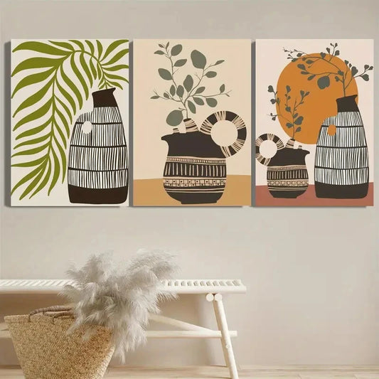 3pcs Vintage Abstract Vase Botanical Metal Print Ready to Hang Art