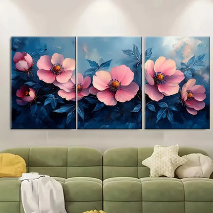 3pcs Elegant Pink Cosmos Floral Metal Print Ready to Hang Art