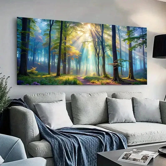Sunlight Through  Forest wall canvas office home room framed 120x60cm - Bella Home Decor