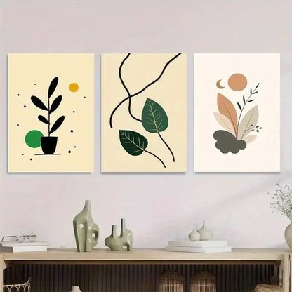 3pcs Modern Abstract Botanical Minimalist Leaf Wall Art Set Canvas Unframed - High Quality Print 100% Australian Made Wall Canvas