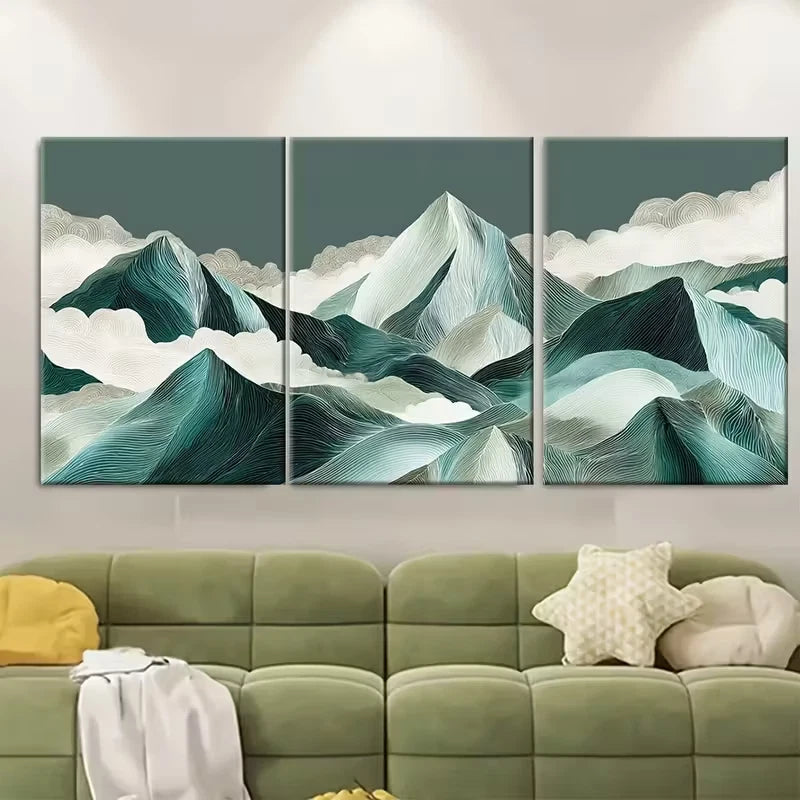 3pcs Sage Green Abstract Mountain Metal Print Ready to Hang Art