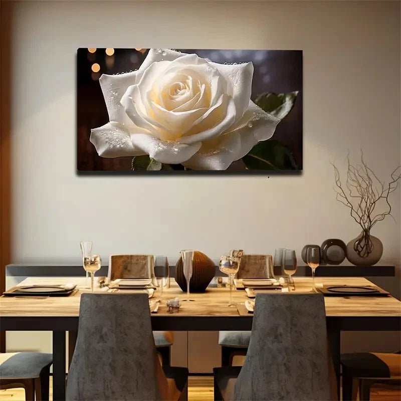Blooming White Rose Wall Art canvas office home room framed 120x60cm - Bella Home Decor