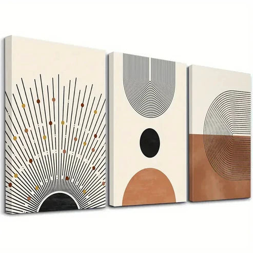 3pcs Contemporary Shining Sun & Landscape Wall Art Set Canvas Unframed - High Quality Print 100% Australian Made Wall Canvas - Bella Home Decor