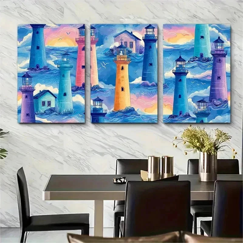 3pcs Lighthouses Clipart Bundle Perfect Wall Art Set Canvas Framed 50x70cm - High Quality Print 100% Australian Made Wall Canvas Ready to Hang