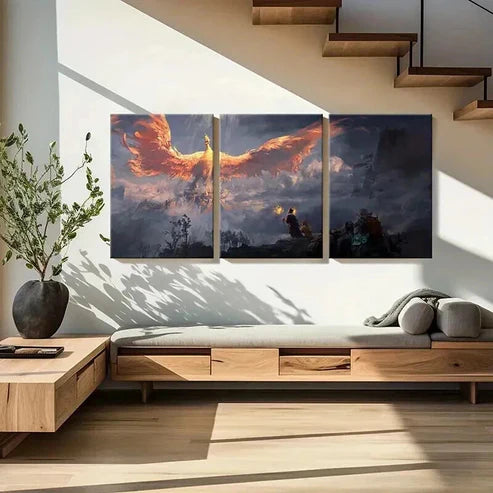 3pcs Vibrant Phoenix & Dragon Fantasy Wall Art Set Canvas Unframed - High Quality Print 100% Australian Made Wall Canvas