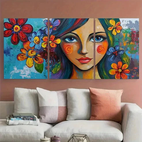 3pcs Abstract Woman Portrait Picasso Style Wall Art Set Canvas Unframed - High Quality Print 100% Australian Made Wall Canvas - Bella Home Decor