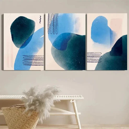3pcs Abstract Modern Blue & Cyan Wall Art Set Canvas Unframed - High Quality Print 100% Australian Made Wall Canvas - Bella Home Decor