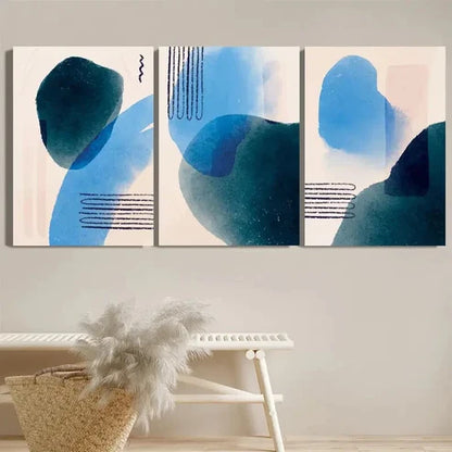3pcs Abstract Modern Blue & Cyan Wall Art Set Canvas Unframed - High Quality Print 100% Australian Made Wall Canvas - Bella Home Decor