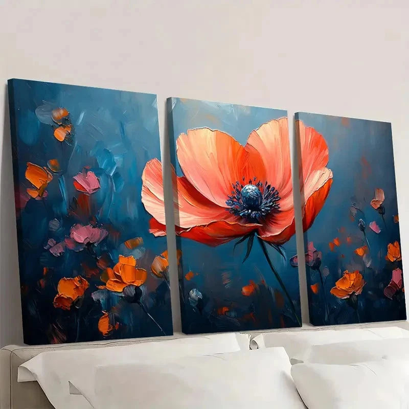 3pcs Vibrant Abstract Floral BE   Wall Art Set Canvas Framed 50x70cm - High Quality Print 100% Australian Made Wall Canvas Ready to Hang