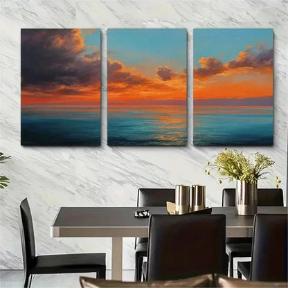 3pcs Sunset Over The Ocean Surface Perfect Wall Art Set Canvas Framed 50x70cm - High Quality Print 100% Australian Made Wall Canvas Ready to Hang