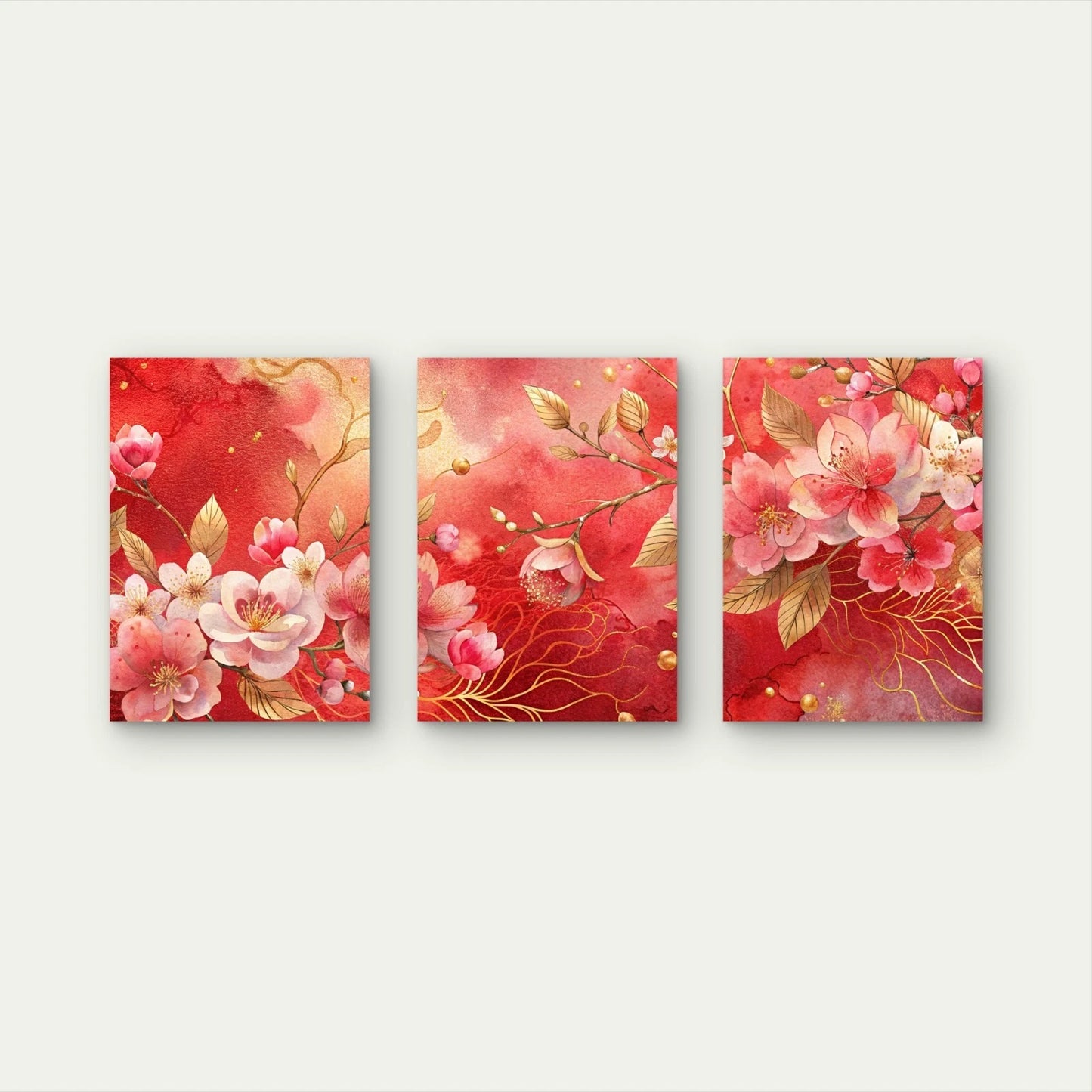 3pcs Golden Vines Among Soft Pink Blooms Wall Art Set Canvas Framed 60x90cm - High Quality Print 100% Australian Made Wall Canvas Ready to Hang - Bella Home Decor