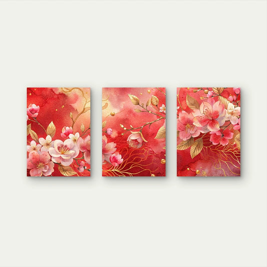 3pcs Golden Vines Among Soft Pink Blooms Wall Art Set Canvas Framed 60x90cm - High Quality Print 100% Australian Made Wall Canvas Ready to Hang - Bella Home Decor