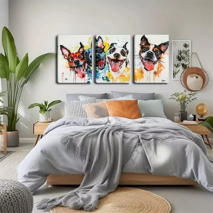 3pcs Four Cute Dog Heads Wall Art Set Canvas Unframed - High Quality Print 100% Australian Made Wall Canvas - Bella Home Decor