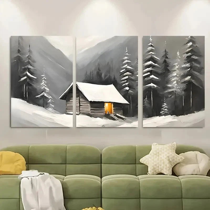 3pcs Cabin Rustic Snowy Forest Lodge Metal Print Ready to Hang Art - Bella Home Decor