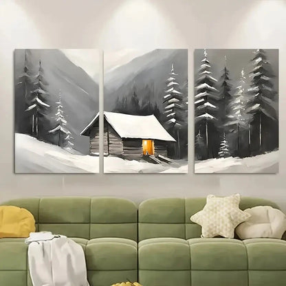 3pcs Cabin Rustic Snowy Forest Lodge Metal Print Ready to Hang Art - Bella Home Decor