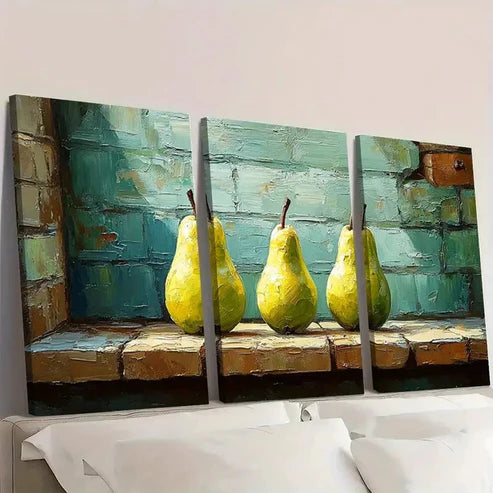 3pcs Decor Pear Oil Painting Set  Wall Art Set Canvas Unframed - High Quality Print 100% Australian Made Wall Canvas - Bella Home Decor