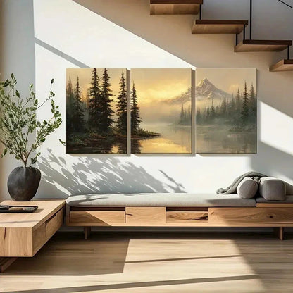 3pcs Mountain Landscape Pine Trees Snowy Peaks Metal Print Ready to Hang Art - Bella Home Decor