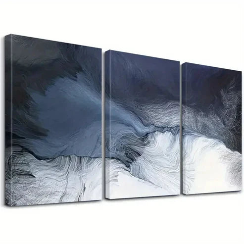 3pcs Abstract Light Blue and White Modern Wall Art Set Canvas Unframed - High Quality Print 100% Australian Made Wall Canvas - Bella Home Decor