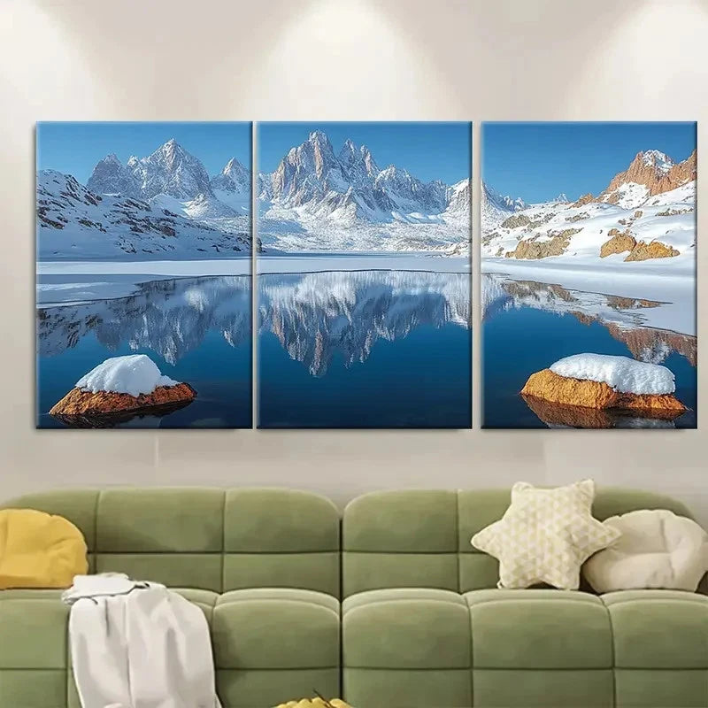 3pcs Snowy Lake Mountains Landscape Metal Print Ready to Hang Art