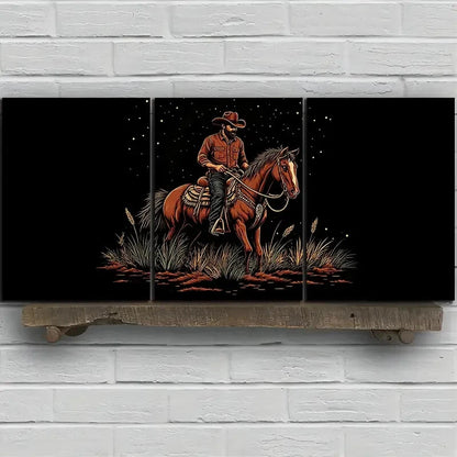 3pcs Man Riding a Horse Animal Themed Metal Print Ready to Hang Art - Bella Home Decor