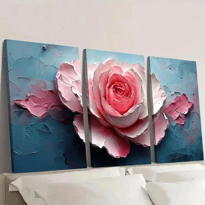 3pcs Pink & White Roses with Textured Wall Art Set Canvas Unframed – High Quality Print 100% Australian Made Wall Canvas - Bella Home Decor