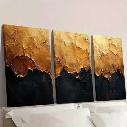 3pcs Dark Brown Gold Abstract Texture T Wall Art Canvas Unframed - High Quality Print 100% Australian Made Wall Canvas - Bella Home Decor