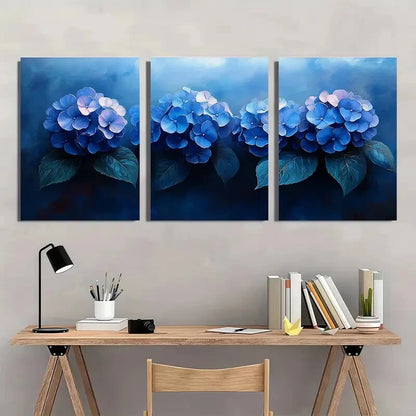 3pcs Blue Hydrangea Painting Print Garden Metal Print Ready to Hang Art - Bella Home Decor