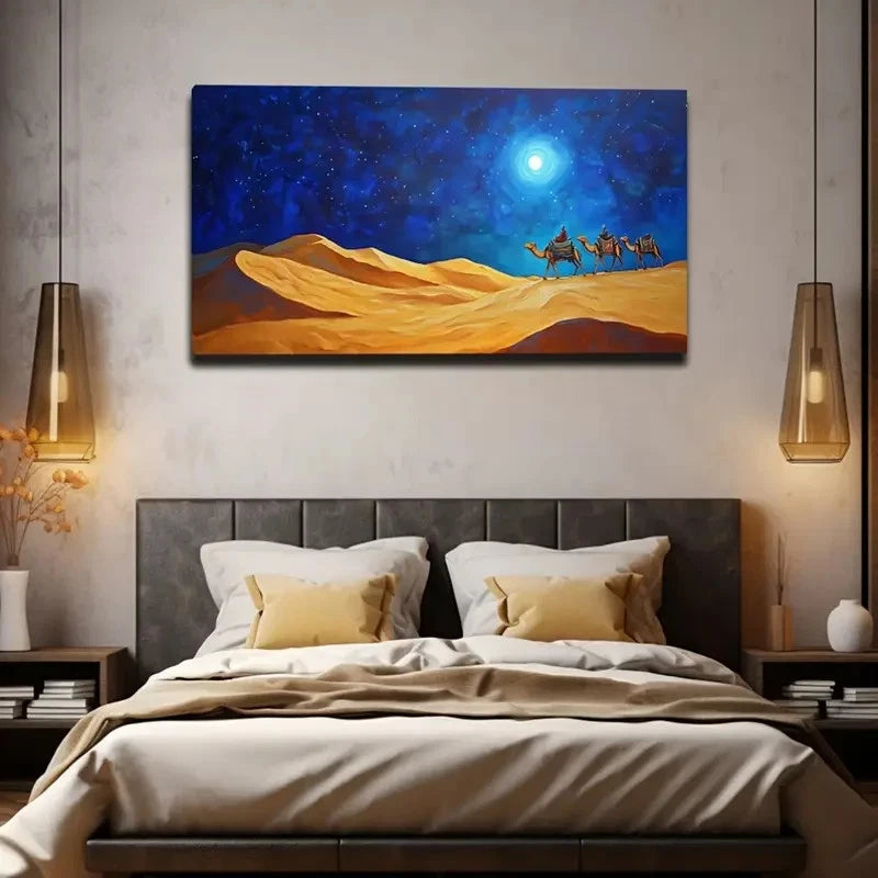 Blue Night Sky Camel Wall Art Canvas Office Home Room Framed 120x60cm